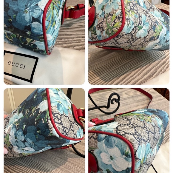 GUCCI GG Supreme Monogram Blooms Mini Boston Navy Blue Hibiscus - Picture 10 of 16